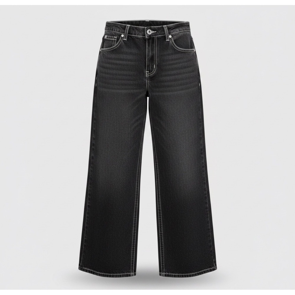Disclosure Black Wide Leg Jeans Winged Cross Contrast Stitch Size 11/30 Y2K